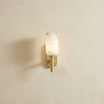 Cylinder Arm Single Goblet Alabaster Brass Wall Sconce by Dalmivik, complete fixture view