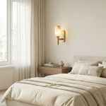 Cylinder Arm Single Goblet Alabaster Brass Wall Sconce by Dalmivik, product or room detail view