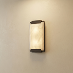 Framed Slab Corner Bracket Alabaster Wall Sconce by Dalmivik, complete fixture view