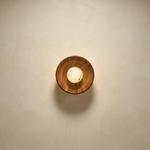 Bosco Wood Walnut Disc Alabaster Wall Sconce by Dalmivik, complete fixture view