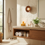 Bosco Wood Walnut Disc Alabaster Wall Sconce by Dalmivik, product or room detail view