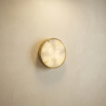 Luna Disc Oversized Flush Alabaster Wall Sconce by Dalmivik, complete fixture view