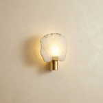 Terra Slice Half Moon Alabaster Wall Sconce by Dalmivik, complete fixture view