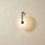 Sculpted Form Disc Halo Alabaster Wall Sconce by Dalmivik, complete fixture view