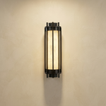Lantern Box Round Cage Alabaster Wall Sconce by Dalmivik, complete fixture view