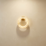 Halo Ring Glowing Ring Alabaster Wall Sconce by Dalmivik, complete fixture view