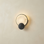 Sculpted Form Ring & Orb Alabaster Wall Sconce by Dalmivik, complete fixture view