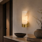 Cylinder Wrap Alabaster Brass Tube Wall Sconce by Dalmivik, product or room detail view