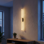 Linear Rod Slim Long Alabaster Stick Wall Sconce by Dalmivik, complete fixture view