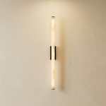 Linear Rod Slim Long Alabaster Stick Wall Sconce by Dalmivik, complete fixture view