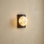 Rectangular Plate Front Orb Alabaster Wall Sconce by Dalmivik, complete fixture view