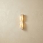 Sculpted Form Raw Stone Pillar Alabaster Wall Sconce by Dalmivik, complete fixture view