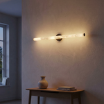 Linear Rod Extra Long Alabaster Tube Wall Sconce by Dalmivik, complete fixture view