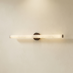 Linear Rod Extra Long Alabaster Tube Wall Sconce by Dalmivik, complete fixture view