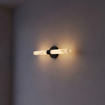 Linear Rod Medium Alabaster Tube Wall Sconce by Dalmivik, complete fixture view