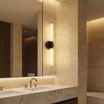 Linear Rod Medium Alabaster Tube Wall Sconce by Dalmivik, product or room detail view