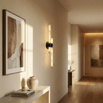 Linear Rod Crossed Alabaster Tubes Wall Sconce by Dalmivik, product or room detail view