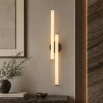 Linear Rod Crossed Alabaster Tubes Wall Sconce by Dalmivik, product or room detail view