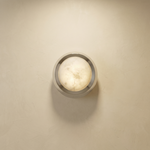 Luna Disc Chrome Bezel Alabaster Wall Sconce by Dalmivik, complete fixture view