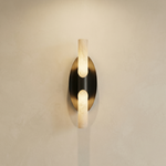 Oval Plate Duo Twin Opal Alabaster Wall Sconce by Dalmivik, complete fixture view