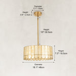 Mother-of-Pearl Drum Pendant Light 18.1" in Aged brass, dimension guide