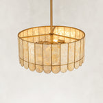 Mother-of-Pearl Drum Pendant Light 18.1" in Aged brass, construction detail