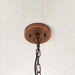 Natural woven drum chandelier fixture detail.
