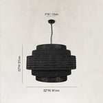 Natural Rattan Drum Chandelier in Matte Black - dimension diagram