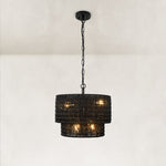 Natural Rattan Flush Mount Ceiling Light in Matte Black - detail view