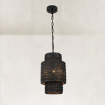 Natural Rattan Mini Pendant Light in Matte Black - complete fixture
