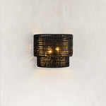 Natural Rattan Wall Sconce in Matte Black - complete fixture