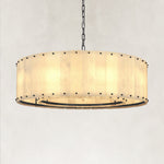 Illuminated natural stone single-tier drum chandelier with black finish