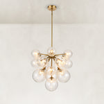 Nineteen-Light Glass Globe Chandelier 24" complete brass-tone fixture view