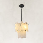 Complete illuminated white-panel fixture with black canopy and rod.