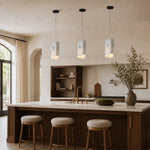 Offset White Marble Blade Pendant installed above a kitchen island