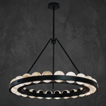 Orbita Modern Alabaster Round Chandelier by Dalmivik, complete fixture view