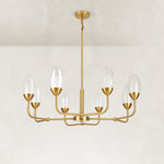 Gold-tone glass chandelier, eight-light complete unlit fixture.