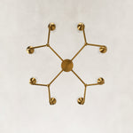 Gold-tone glass chandelier, eight-light plan underside.