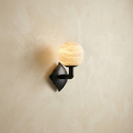 Sculpted Form Orb & Leaf Alabaster Wall Sconce by Dalmivik, complete fixture view