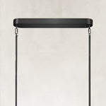 Black oval chandelier canopy and suspension rods.