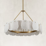 Petal Round LED Chandelier, 32 in in brass finish, alternate unlit fixture view