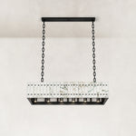 Rectangular Marble Lantern Pendant 47.2" in Black metal finish, shown as a complete fixture