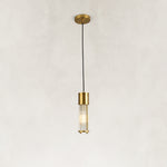 Brass ringed ribbed glass mini pendant shown as a complete fixture