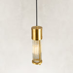 Clear glass rod detail on the brass ringed mini pendant