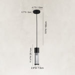Dimensions of the matte-black ringed ribbed glass mini pendant