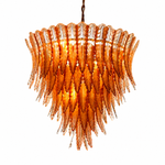 Roselle Plume Amber and Clear Glass Cascade Chandelier, complete fixture