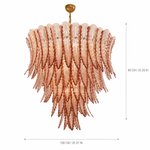 Roselle Plume Amber and Clear Glass Cascade Chandelier dimension and specification diagram