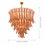 Roselle Plume Amber and Clear Glass Cascade Chandelier dimension and specification diagram