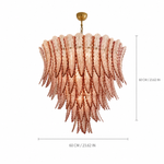 Roselle Plume Amber and Clear Glass Cascade Chandelier dimension and specification diagram