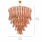 Roselle Plume Amber and Clear Glass Cascade Chandelier dimension and specification diagram
